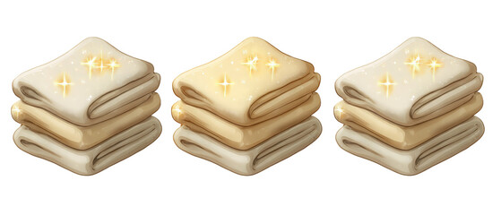 A visually appealing arrangement of neatly stacked, sparkling clean towels in soft colors, suitable for a spa or home setting, creating a sense of warmth and comfort