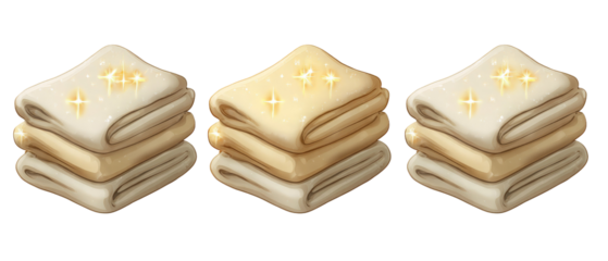 A visually appealing arrangement of neatly stacked, sparkling clean towels in soft colors, suitable for a spa or home setting, creating a sense of warmth and comfort