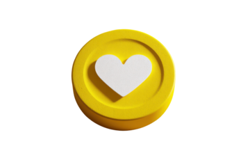 Yellow circle with white textured heart symbol on black background image