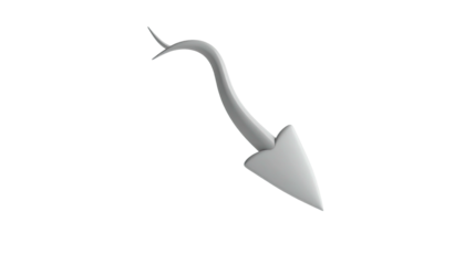 Silvery arrow curves down right, has a curly tail on back