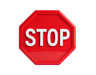 Red octagonal stop sign with white letters against black backdrop