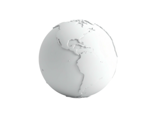 Stylized, white globe with continents, on a black background