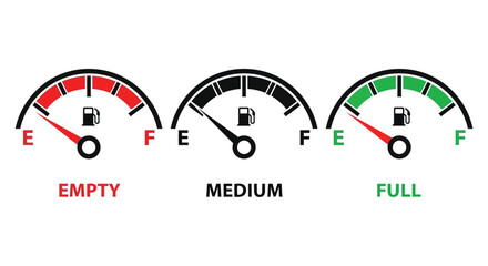 Fuel gauge indicator showing empty medium and full gas levels car vector