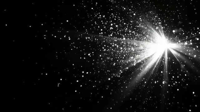 Bright White Light Burst With Scattered Particles Against Black Background Cinematic Explosion Effect