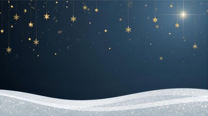 Festive Night Sky With Golden Stars And Sparkling Snowdrift Wave Landscape
