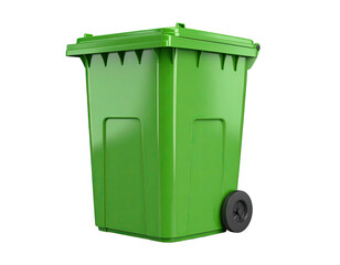 Bright green wheeled garbage bin, square and slightly angled