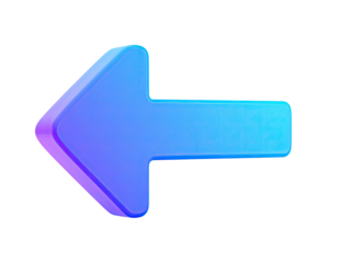 Shiny blue arrow pointing left, outlined, on a dark background