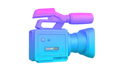 Blue-pink gradient camera, side view, on black background