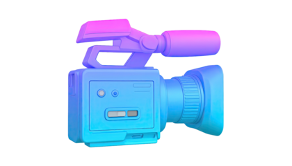 Blue-pink gradient camera, side view, on black background