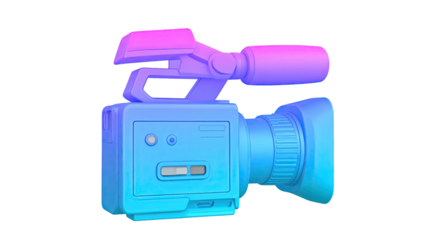 Blue-pink gradient camera, side view, on black background