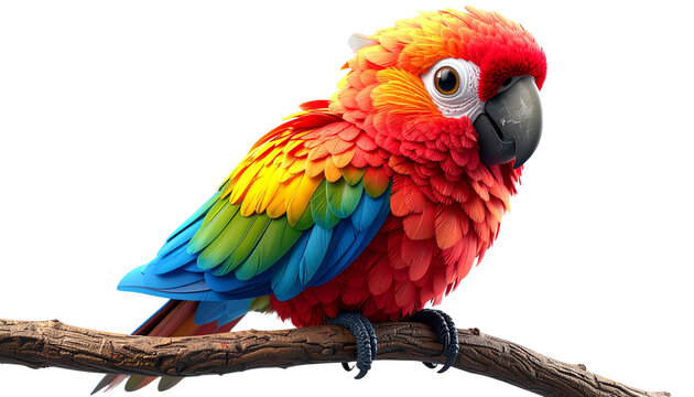 Calar full Fluffy 3D Cartoon Parrot with Colorful Feathers &ndash; Sitting Pose PNG