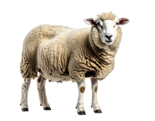 Woolly sheep, facing forward, isolated, detailed
