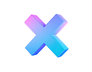 Glowing, neon 'X' form; blue & pink gradient on a dark background