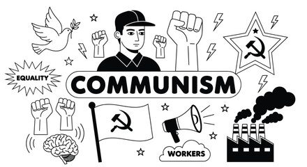 Communism illustration concept with symbols of revolution and equality vector