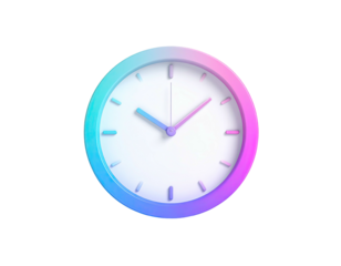 Clock white, round, neon rim, hands showing time