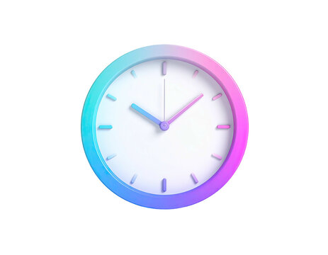 Clock white, round, neon rim, hands showing time