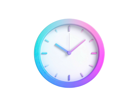 Clock white, round, neon rim, hands showing time