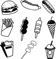 Vector street food icons bundle burger taco hot dog fries ice cream scalable eps illustration