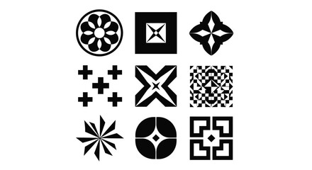 Geometric shapes black and white design elements pattern collection vector