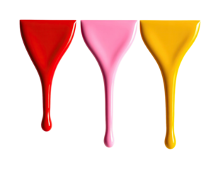 Dripping, vibrant red, pink, yellow paint on black backdrop