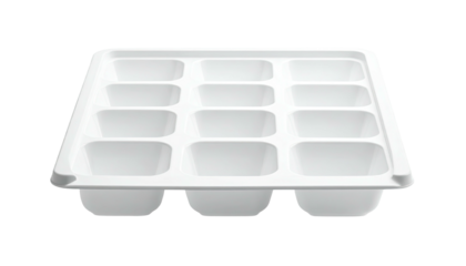 White tray with twelve square and three oval shaped compartments