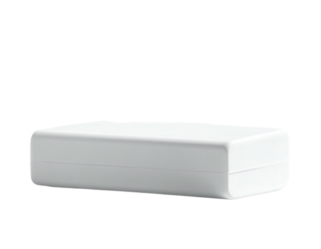 Simple, isolated, white rectangular box. Smooth, rounded edges