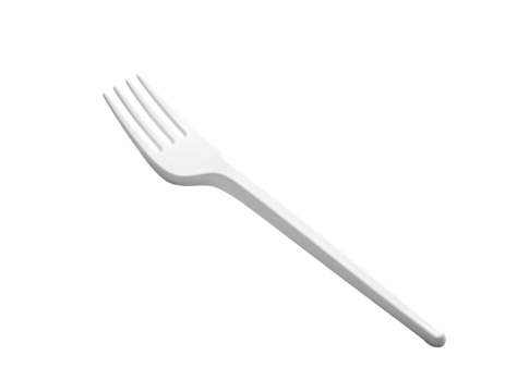 White plastic fork with four tines isolated on black