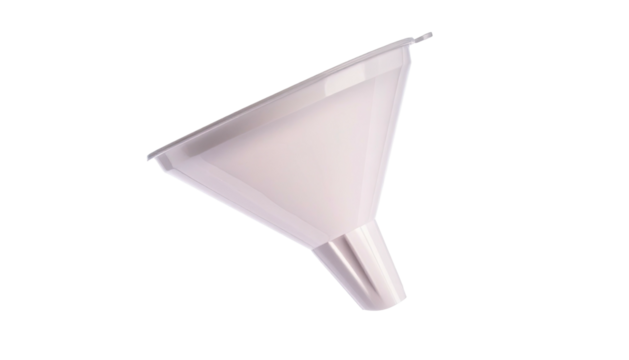 White, plastic funnel against a dark background