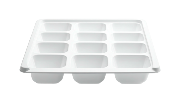 White tray with twelve square and three oval shaped compartments