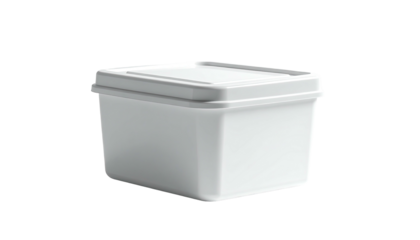 Simple, small, white plastic container with a lid on black