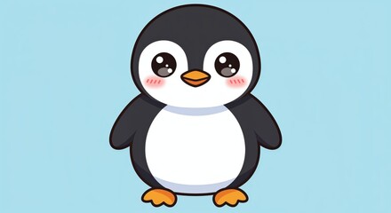Obraz premium Cute Penguin: A charming penguin with a chubby body and adorable features stands alone, with its big eyes.