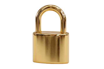Polished gold padlock with arched shackle on black background golden metal