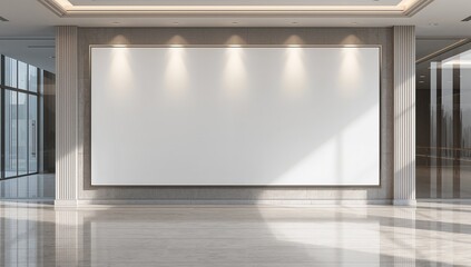 Modern office lobby with blank billboard, perfect for advertising or promotional campaigns