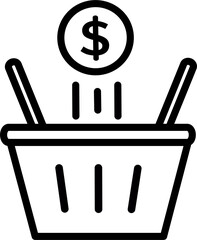 Ecommerce shopping basket icon. Shopping basket and money vector icon. Vector graphics and not Artificial Intelligence, logo illustration. Replaceable vector design.