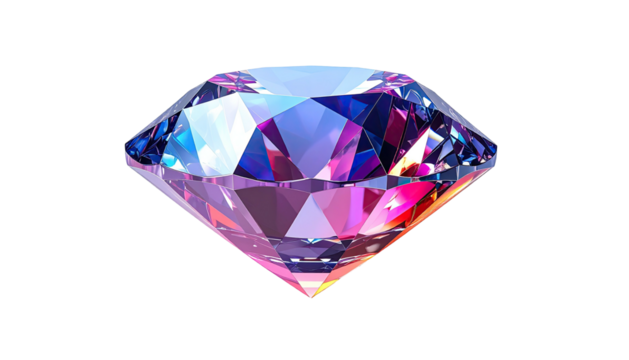 Faceted crystal gem, iridescent, rainbow reflections on dark