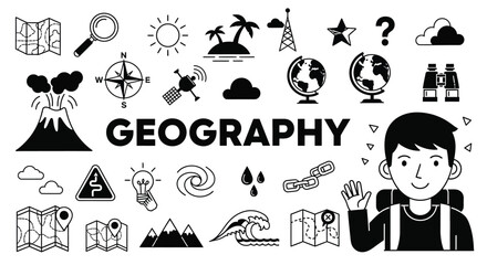Geography education icons vector illustration study learning map vector