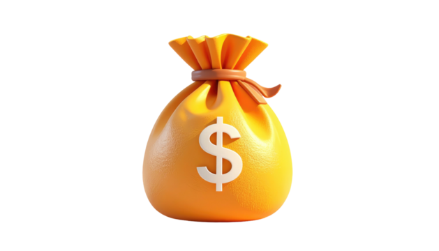 Cartoon money bag with dollar sign against black background - Powered by Adobe