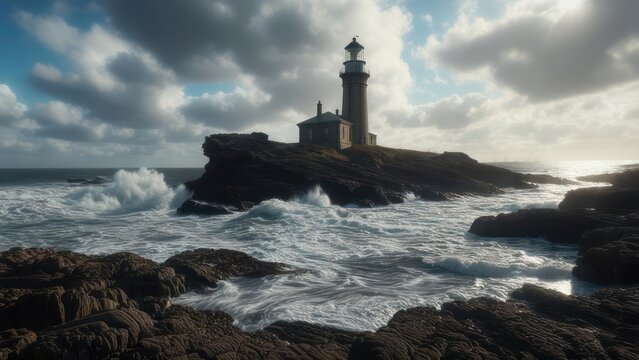 Dramatic lighthouse on a rocky coast