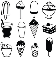 Vector doodle icons set delicious frozen treats ice cream desserts sweet food eps