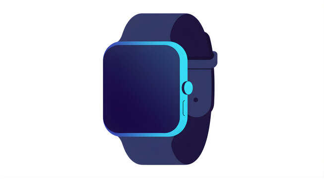 Sleek dark blue smartwatch with a glowing screen. A modern wearable technology gadget for a connected lifestyle, depicted as a flat vector icon