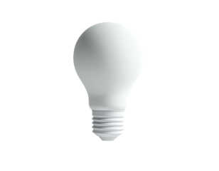 Matte white light bulb glows against a solid black background