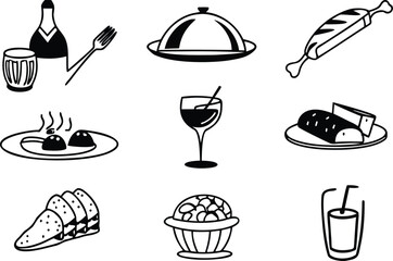 Elegant luxury dining icons vector bundle scalable eps illustration set