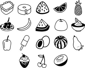 Vector fruit dessert icons bundle scalable eps illustration of sweet treats