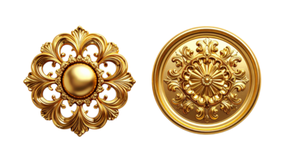 Pair of Golden Decorative Element Variations isolated on transparent background