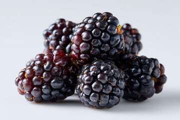 A cluster of shiny blackberries with rich textures and natural highlights, plain ivory background
