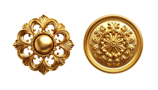 Pair of Golden Decorative Element Variations isolated on transparent background