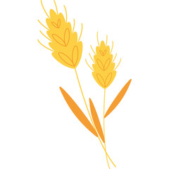 Golden Wheat Stalks with Abstract Heart Shapes Isolated on White Background Minimalist Vector Illustration