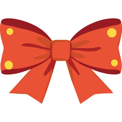 Festive Red Bow With Yellow Polka Dots And Dark Red Trim Isolated On White Background For Celebration Or Decoration