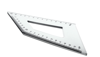 Angled, clear, triangle, ruler with hole