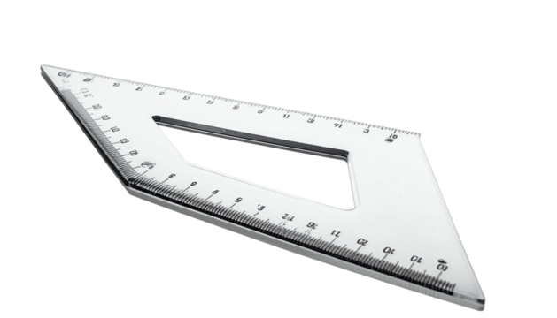 Angled, clear, triangle, ruler with hole